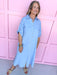 front button pocket dress collared side slits maxi length chambray womens boutique jincy's
