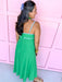 Sleeveless Square Neckline Contrast Trim Details A-Line Has Pockets Material Is Linen Like maxi length green blue detail womens boutique jincy's