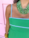 Sleeveless Square Neckline Contrast Trim Details A-Line Has Pockets Material Is Linen Like maxi length green blue detail womens boutique jincy's