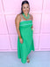 Sleeveless Square Neckline Contrast Trim Details A-Line Has Pockets Material Is Linen Like maxi length green blue detail womens boutique jincy's