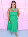 Sleeveless Square Neckline Contrast Trim Details A-Line Has Pockets Material Is Linen Like maxi length green blue detail womens boutique jincy's