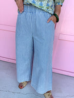 Chambray Material elastic waistband pockets stripes denim summer womens boutique jincy's