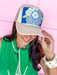 khaki trucker-style cap with a green and blue flower pattern foam hat adjustable womens boutique tuckers truckers jincy's