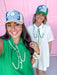 khaki green trucker-style cap with a green and blue floral pattern foam hat adjustable womens boutique tuckers truckers jincy's