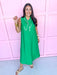 Tie Collar Front Buttons Midi Length Crochet Trim green cream trim sleeveless womens boutique jincy's 