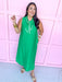 Tie Collar Front Buttons Midi Length Crochet Trim green cream trim sleeveless womens boutique jincy's 