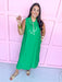 Tie Collar Front Buttons Midi Length Crochet Trim green cream trim sleeveless womens boutique jincy's 