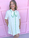 Mini Length full Front Buttons Lightweight Crochet Trim ecru green trim short sleeve womens boutique jincy's 