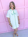 Mini Length full Front Buttons Lightweight Crochet Trim ecru green trim short sleeve womens boutique jincy's 