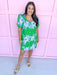 square neckline full front button eyelet mini length floral blue green white elastic sleeves womens boutique jincy's