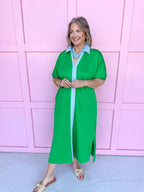 womens boutique green blue collared color accent elastic sleeves side slits jincy's 