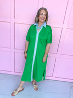 womens boutique green blue collared color accent elastic sleeves side slits jincy's 