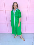 womens boutique green blue collared color accent elastic sleeves side slits jincy's 