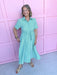 green white striped dress scalloped detail collar and sleeves tie waist pockets button front womens boutique jincy's 