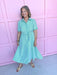 green white striped dress scalloped detail collar and sleeves tie waist pockets button front womens boutique jincy's 