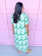 Mini Ruffle Collar Full Button Front Puff Sleeve Has Pockets Side Slit floral pattern eyelet green white womens boutique jincy's 