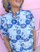 Mini Ruffle Collar Full Button Front Puff Sleeve Has Pockets Side Slit floral pattern eyelet blue white womens boutique jincy's 