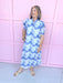 Mini Ruffle Collar Full Button Front Puff Sleeve Has Pockets Side Slit floral pattern eyelet blue white womens boutique jincy's 