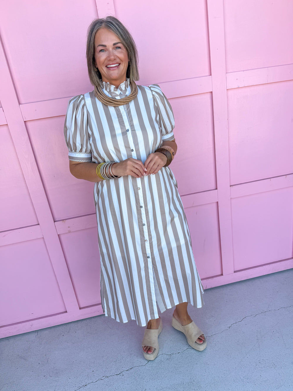 Pretty In Stripes Dress - Taupe