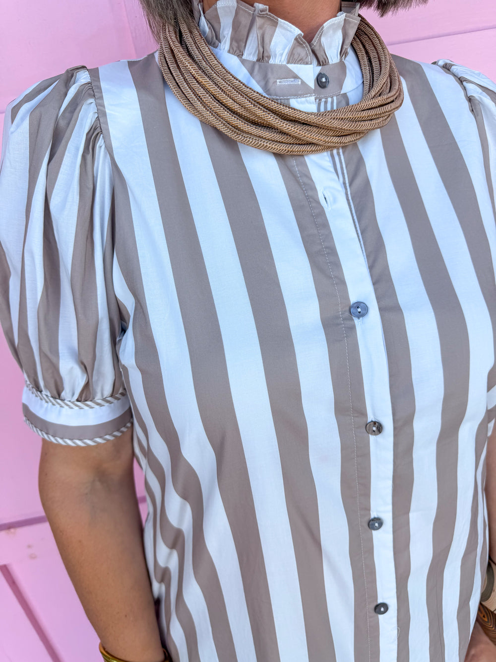 Pretty In Stripes Dress - Taupe
