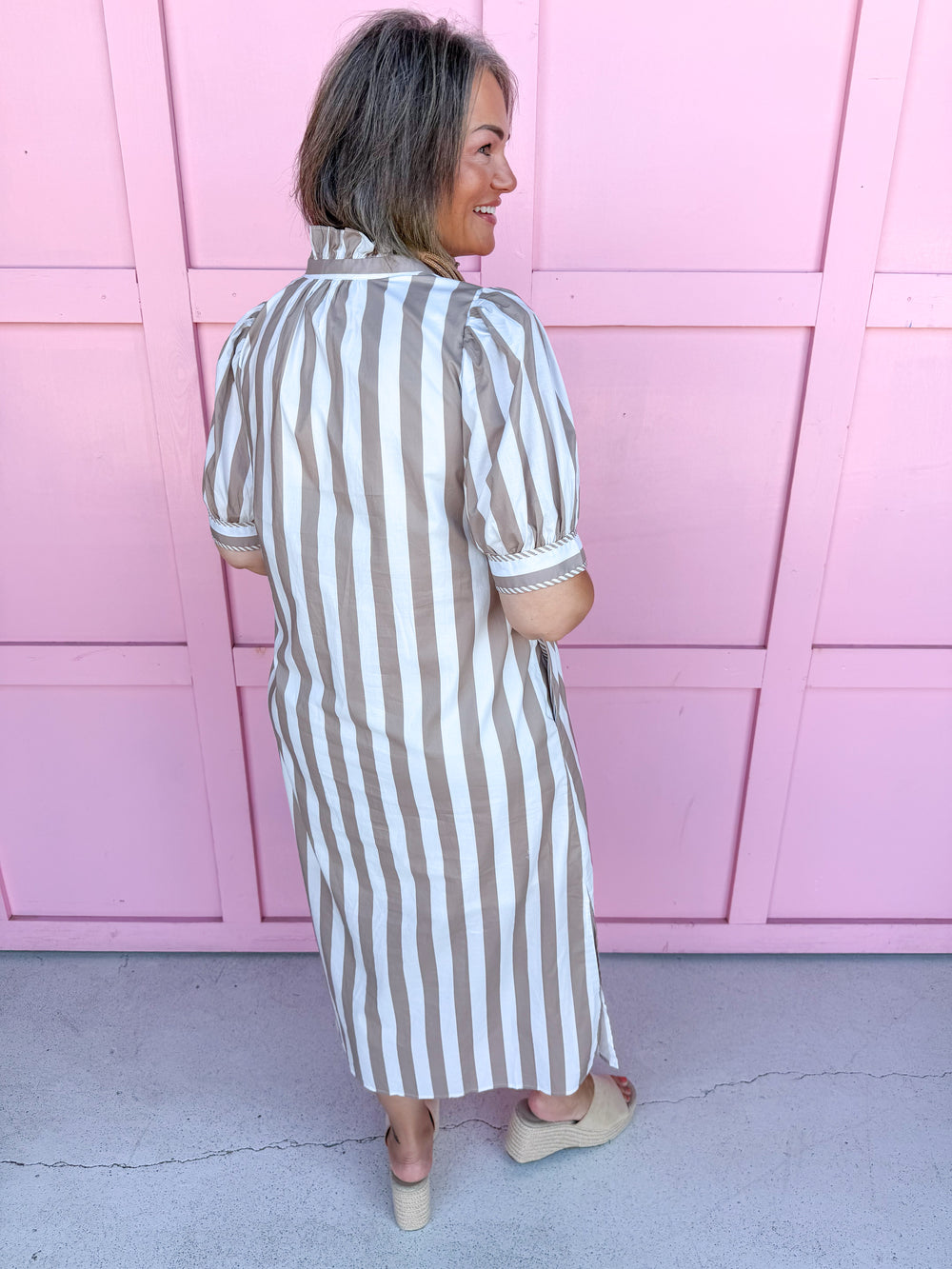 Pretty In Stripes Dress - Taupe