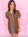 Jincy's Women's Boutique Autumn Edit Everyday Wear Fall Transition Styles Brown & Blue Embroidered Wave Dress Puff Sleeves Mini Dress Jodifl B14025