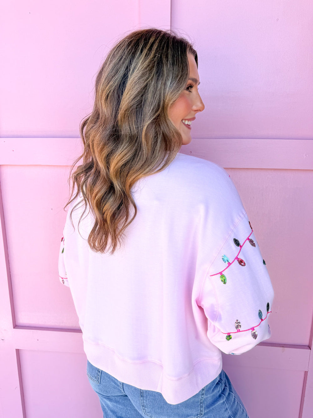 Mary Square Millie Sweatshirt Falala Lights christmas sequins jincy's 