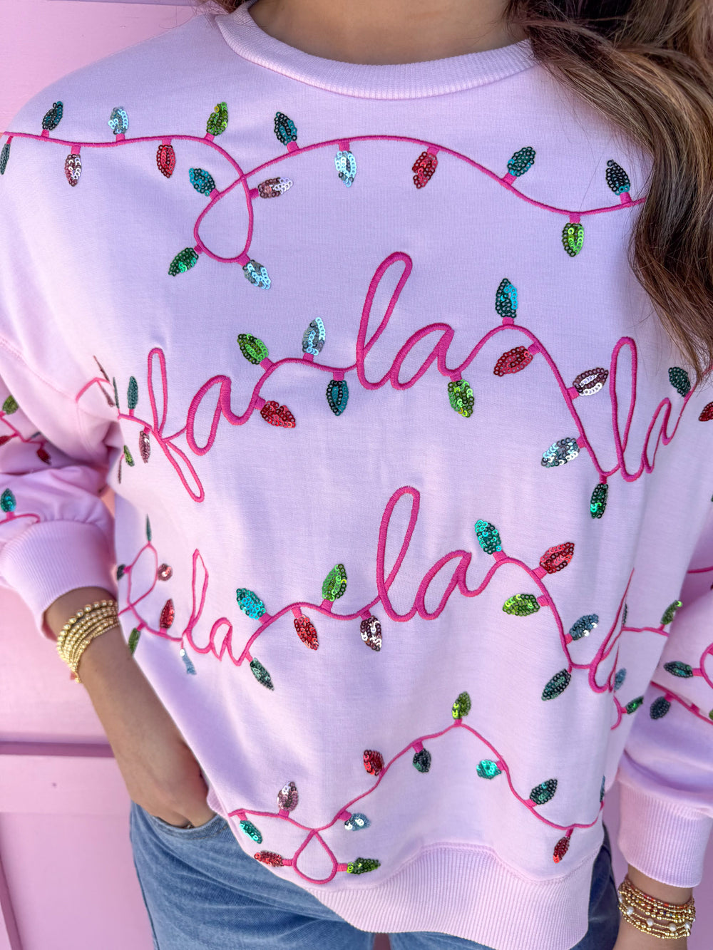 Mary Square Millie Sweatshirt Falala Lights christmas sequins jincy's 