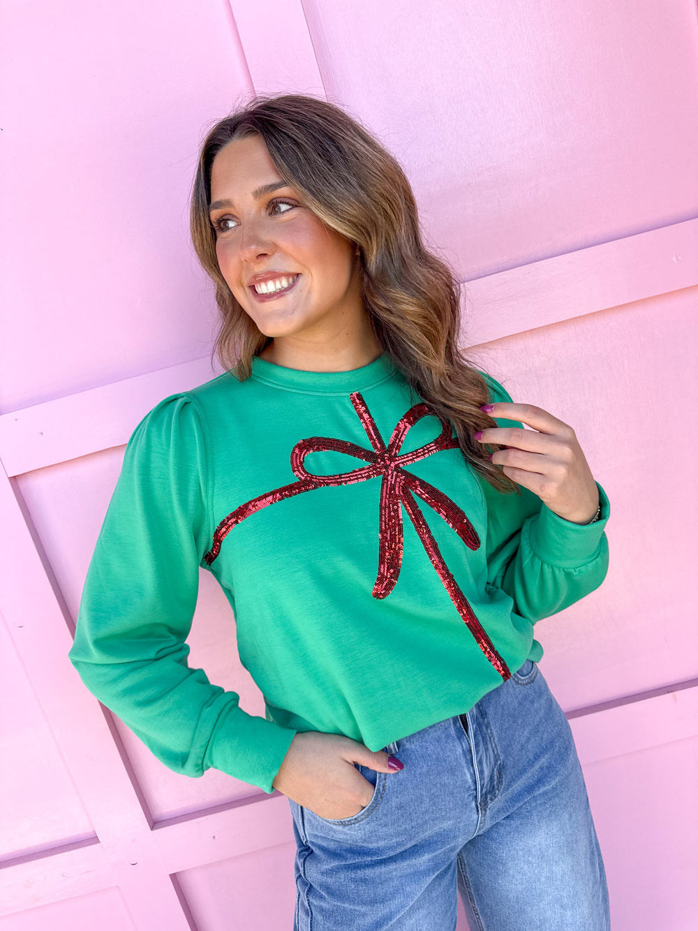 Jincy's Women's Boutique Mary Square Kelly Sweatshirt with bow plus size