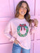 Clara Wreath Sequin Sweatshirt green wreath red bow berries christmas womens boutique jincy's 