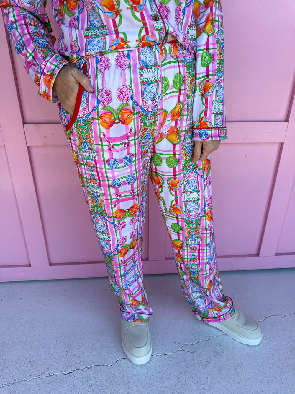 hand painted nutcracker plaid christmas pajamas button up top womens boutique jincy's