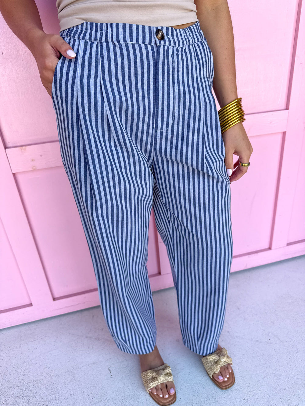 Stripe Things Up Pants - Navy