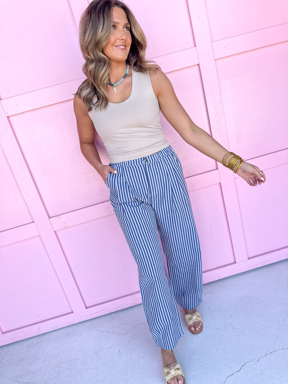Stripe Things Up Pants - Navy