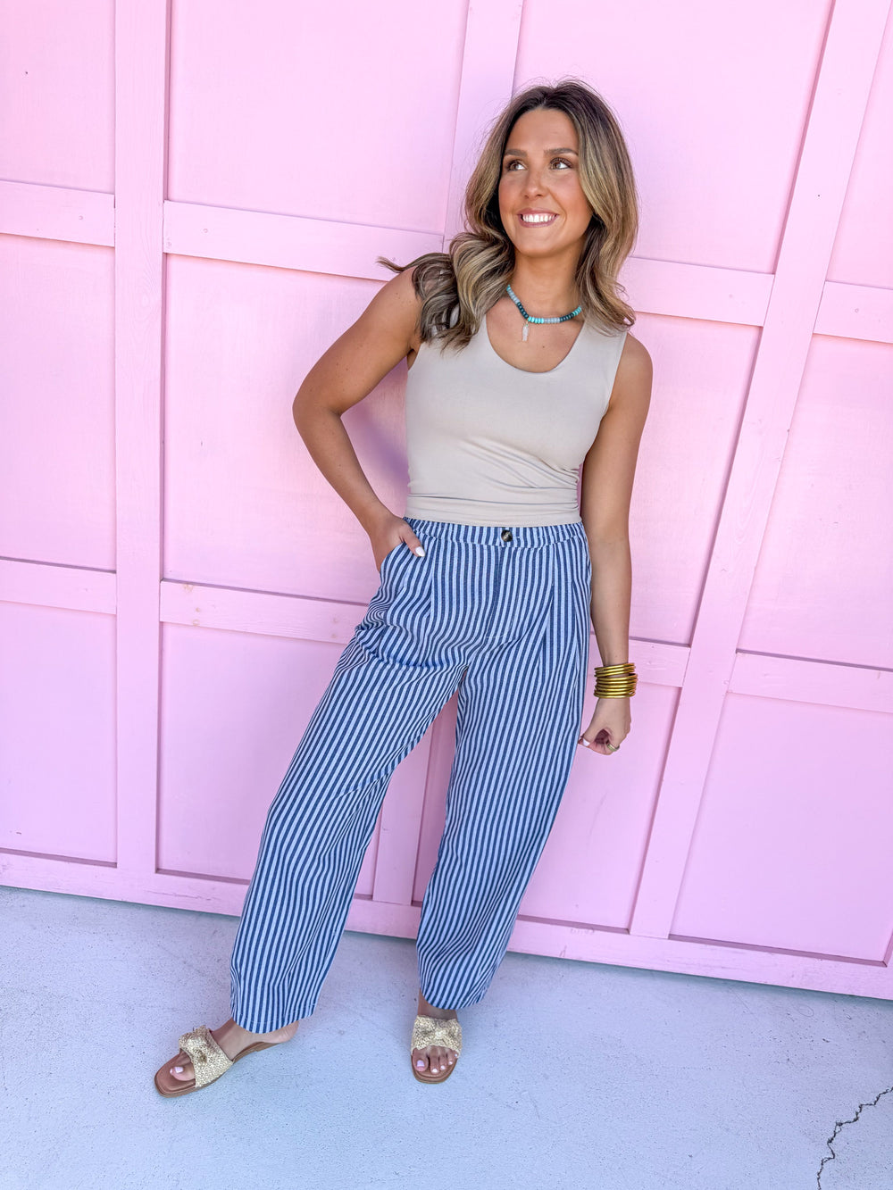 Stripe Things Up Pants - Navy