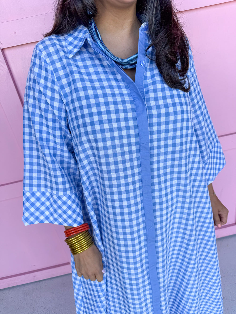 Simply Gingham Dress - Cornflower Blue