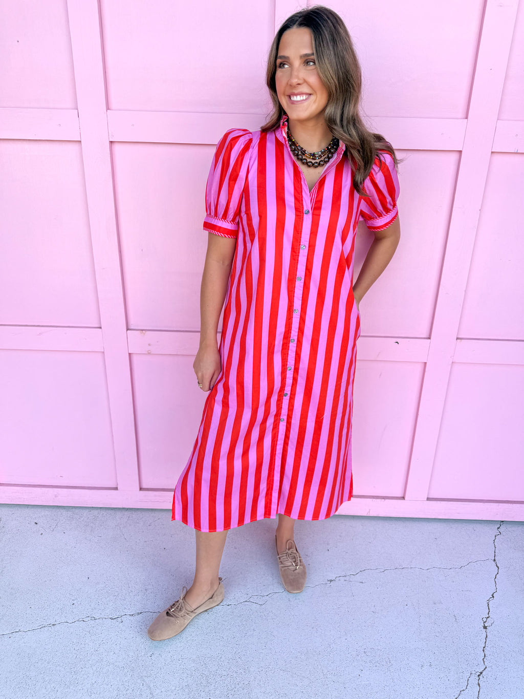 Pretty In Stripes Dress - Pink