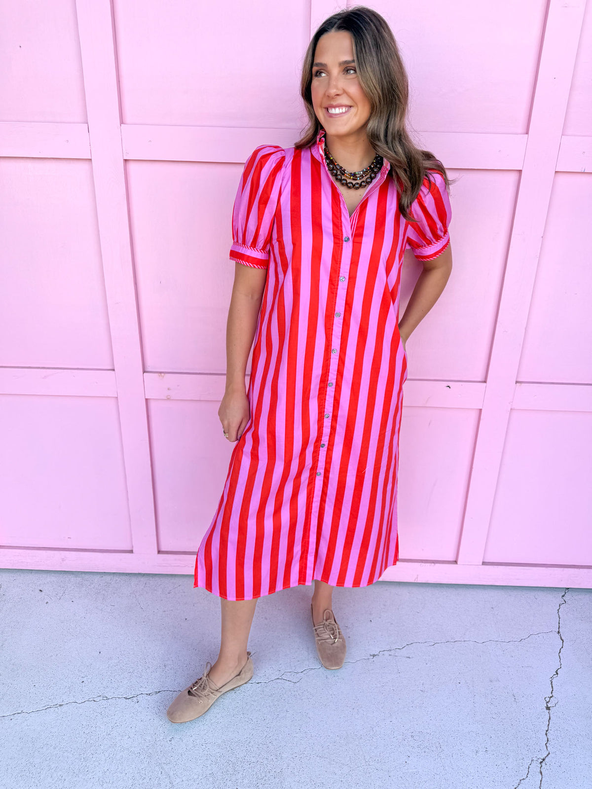 Pretty In Stripes Dress - Pink