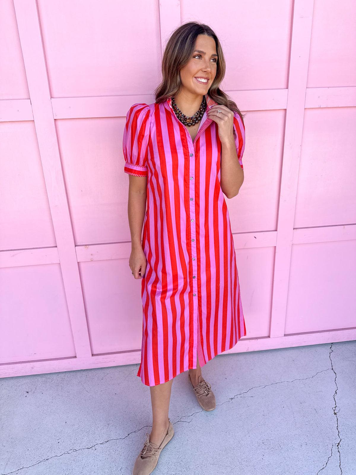 Pretty In Stripes Dress - Pink