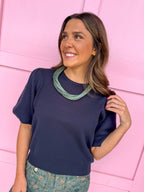 Southern Charm Puff Sleeve Top - Navy