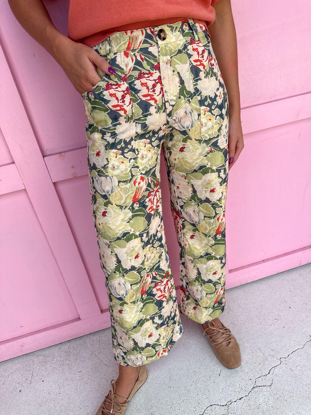 Tapestry Floral Print Pants - Olive
