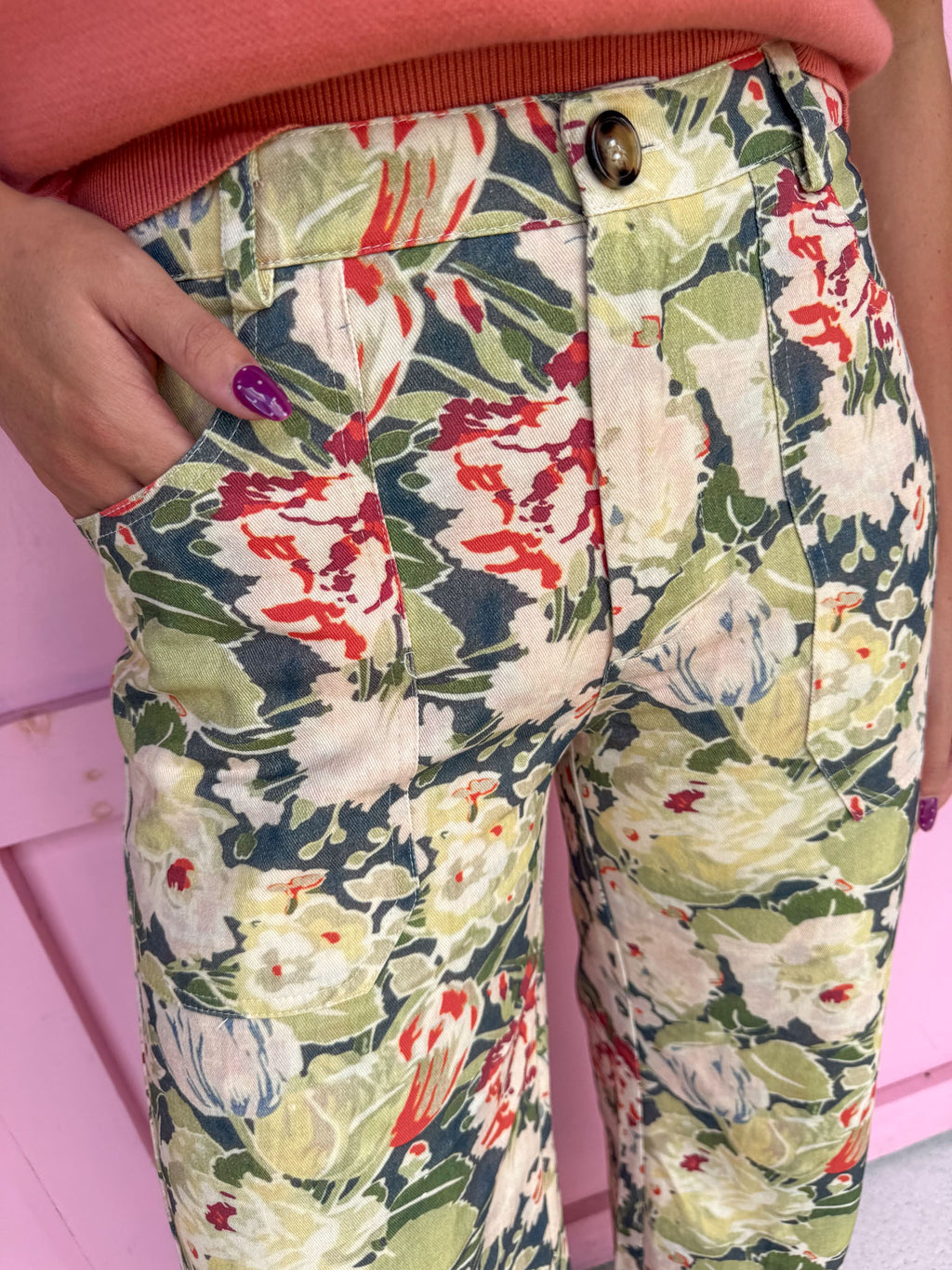 Tapestry Floral Print Pants - Olive