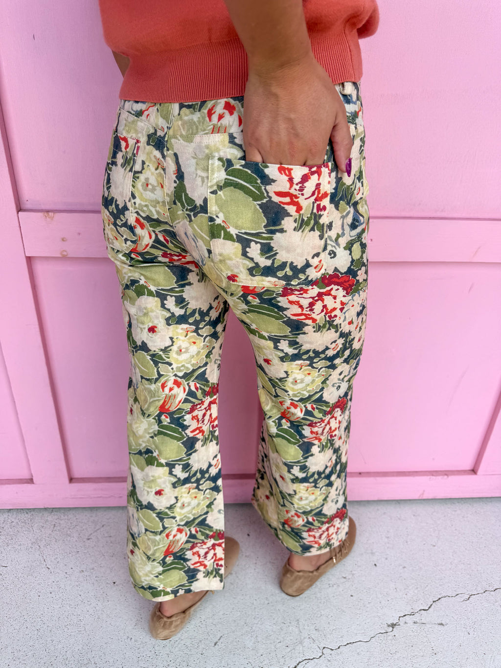 Tapestry Floral Print Pants - Olive
