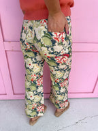 Tapestry Floral Print Pants - Olive