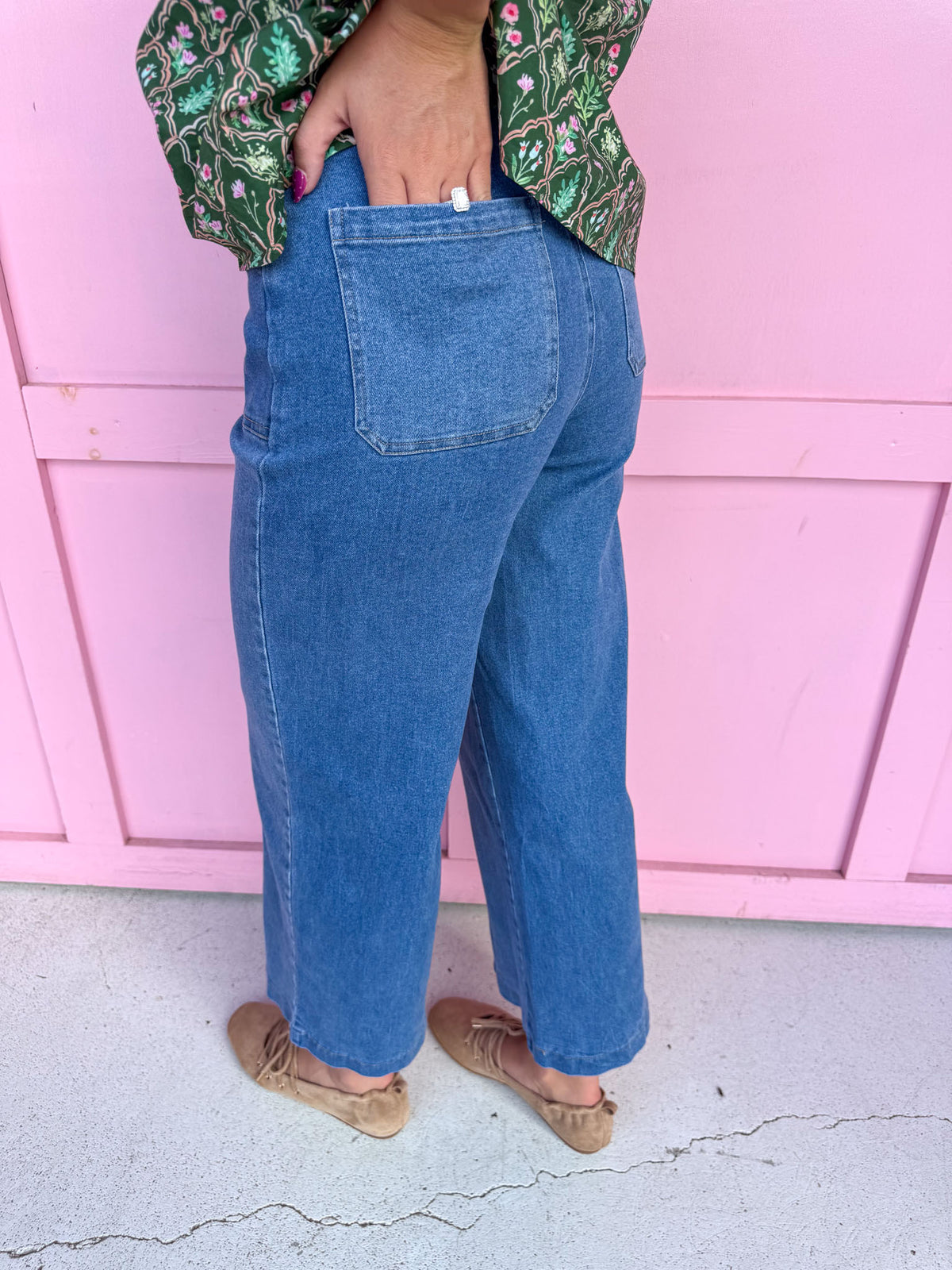 Darling Detail Scallop Trim Pants - Denim/Brown