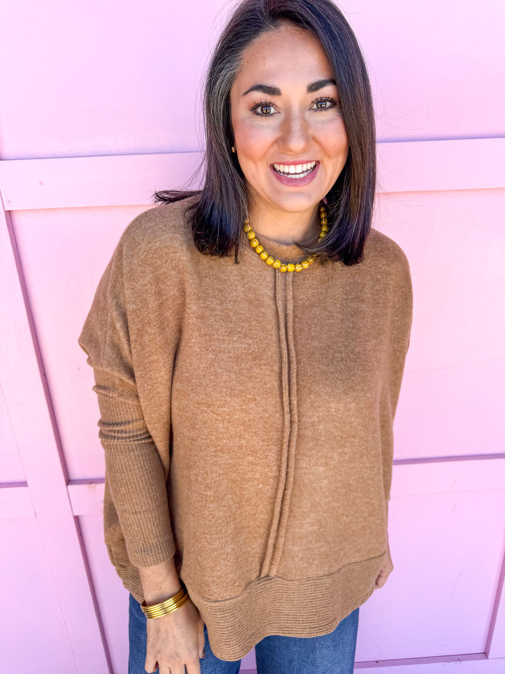 Keep It Easy Oversized Top - Camel