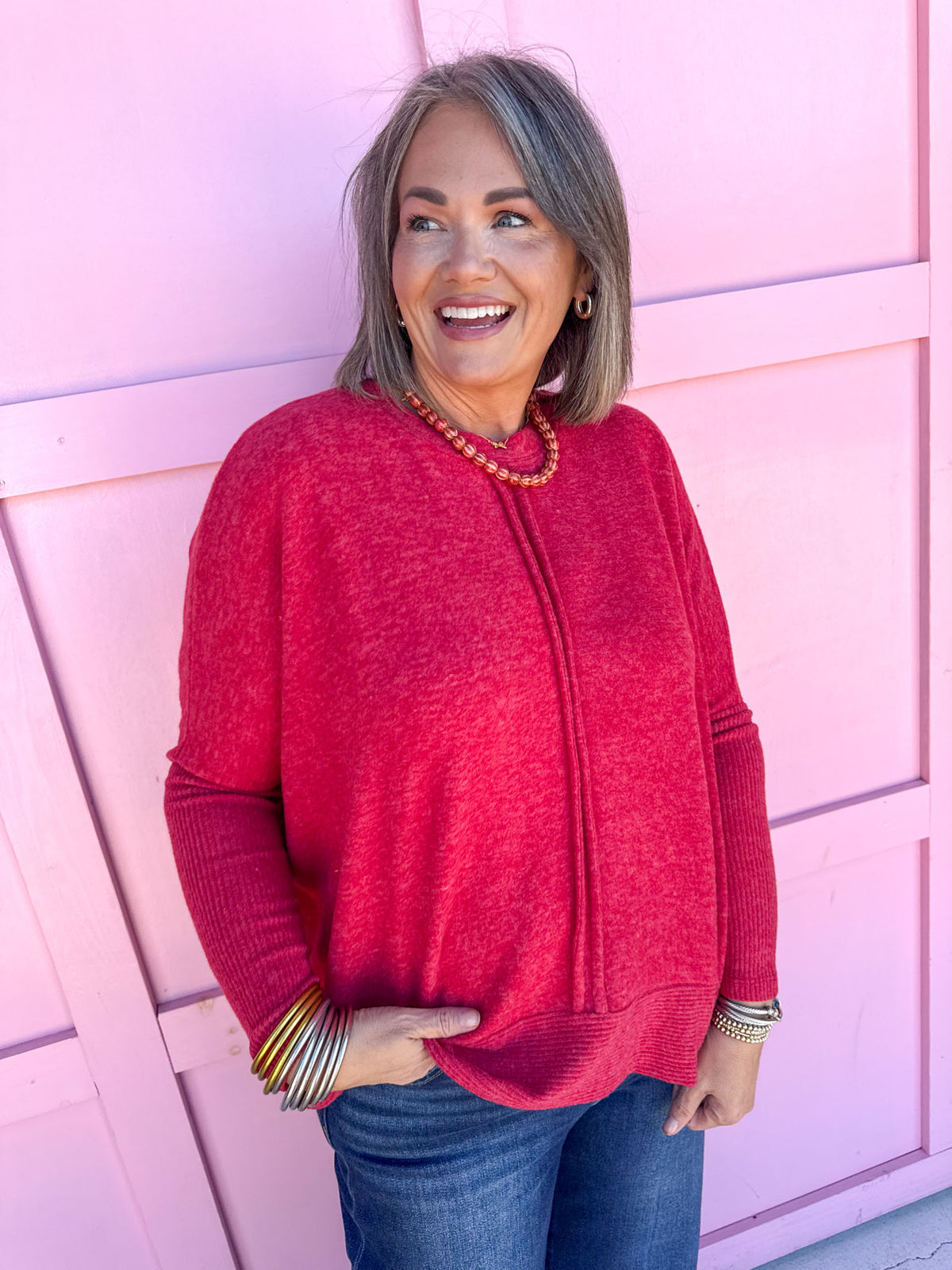 Keep It Easy Oversized Top - Red