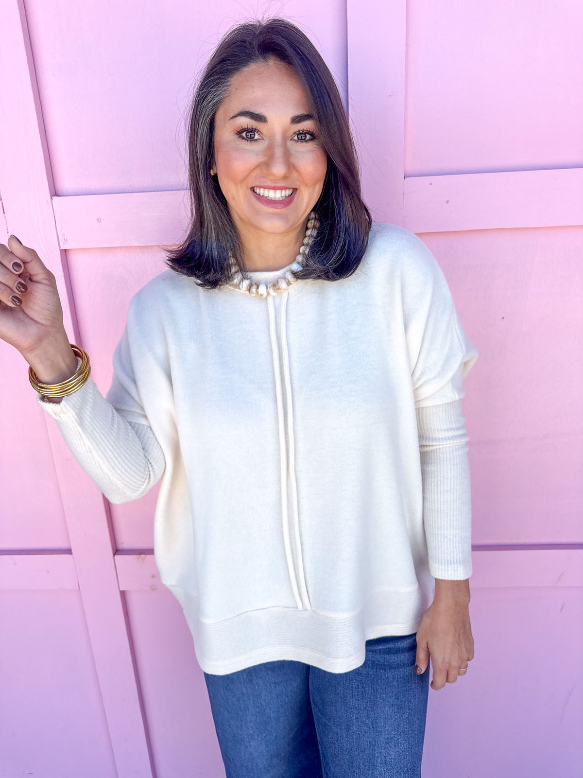 Keep It Easy Oversized Top - Beige