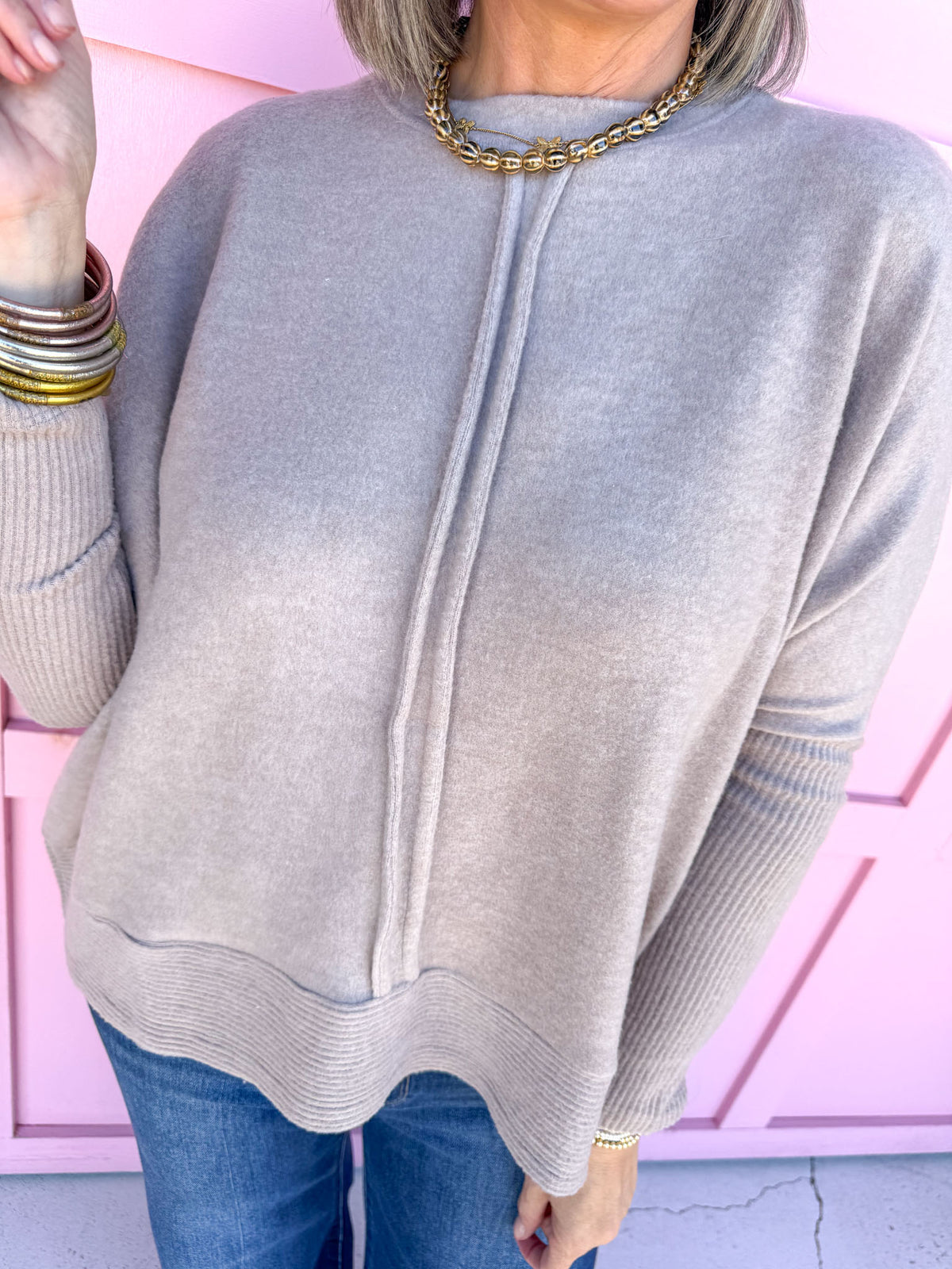 Keep It Easy Oversized Top - Ash Mocha