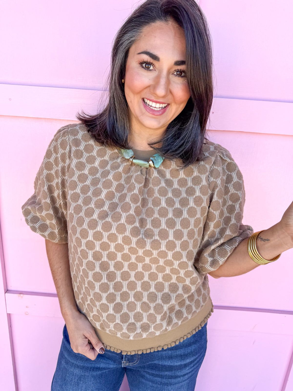 Little Details Polka Dot Top - Mocha