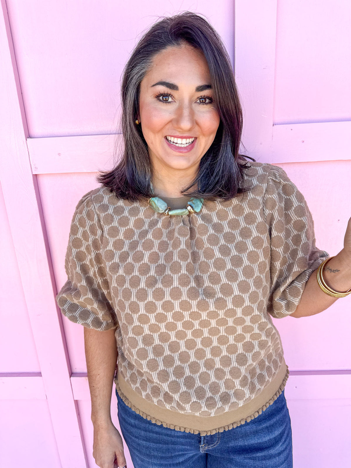 Little Details Polka Dot Top - Mocha